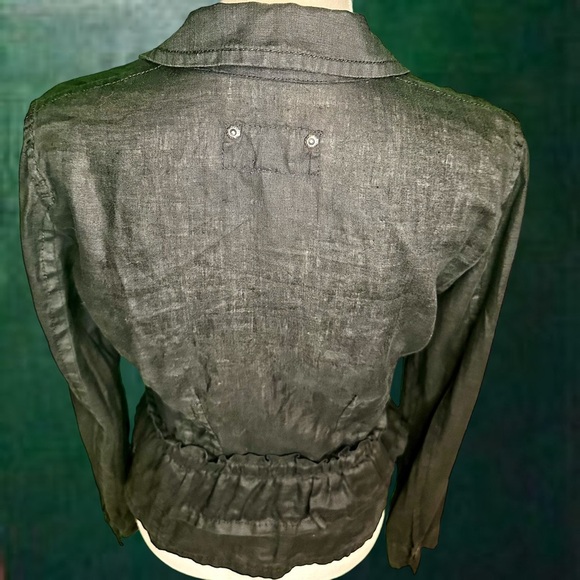 Vintage Armani Jeans Black 100% Linen Button Down Ruffled Waist Blazer Size 6 - Picture 9 of 13